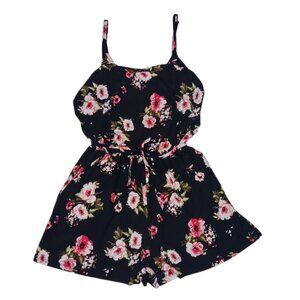 Eye Candy Womens Size Large Romper Black Floral Spaghettii Strap With Sash